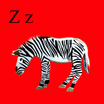 A collaged image of a zebra on a red background.